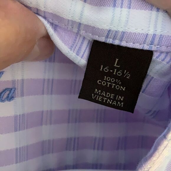 Tasso Elba size Large purple & white plaid shirt sleeve shirt - Picture 4 of 8